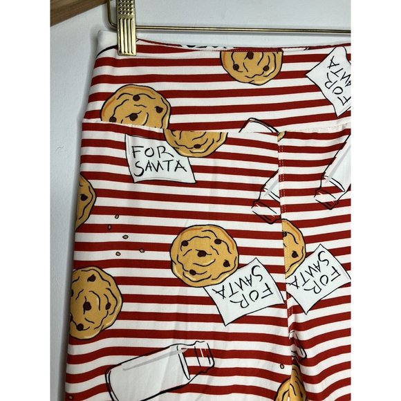 LULAROE Christmas Leggings Santa Cookies And Milk Red White Stripes One Size - Picture 2 of 8
